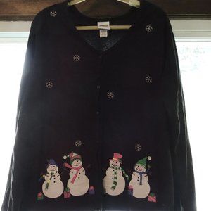 XXL black with snowmen Christmas cardigan